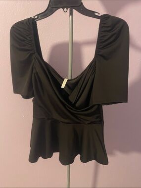 Chocolate Black Draped Peplum Blouse